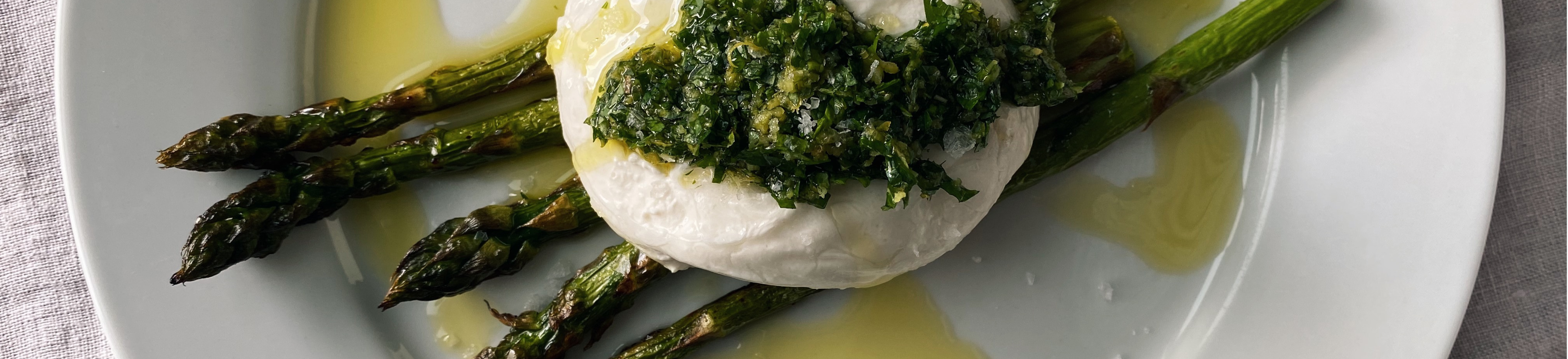Image for Asparagus with gremolata, burrata, and olive oil: It takes only minutes to make and yet it's an indulgent star