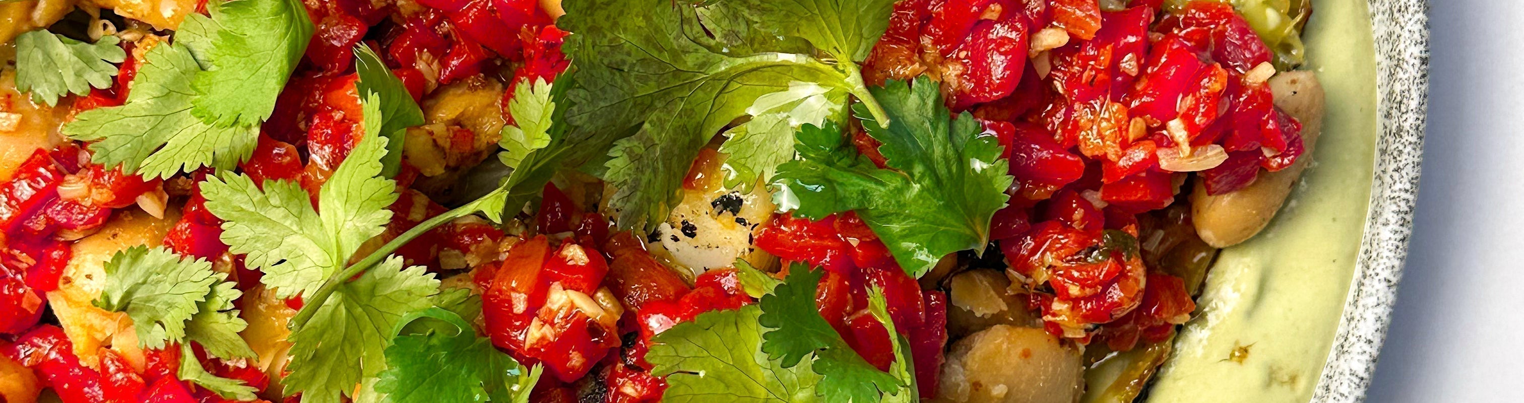 Image for Roast cabbage, tofu whip, and red pepper salsa: Flowers are starting to bloom and the sun might have made its