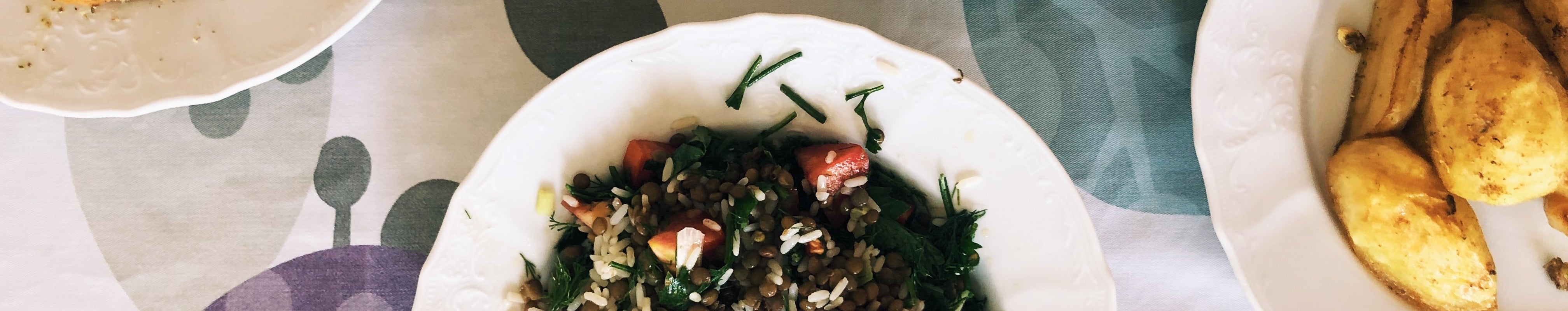 Image for Hearty lentil and rice salad with herbs—made by our farmer: Lentils, rice, fresh herbs and a ‘soupy’ lemon + E