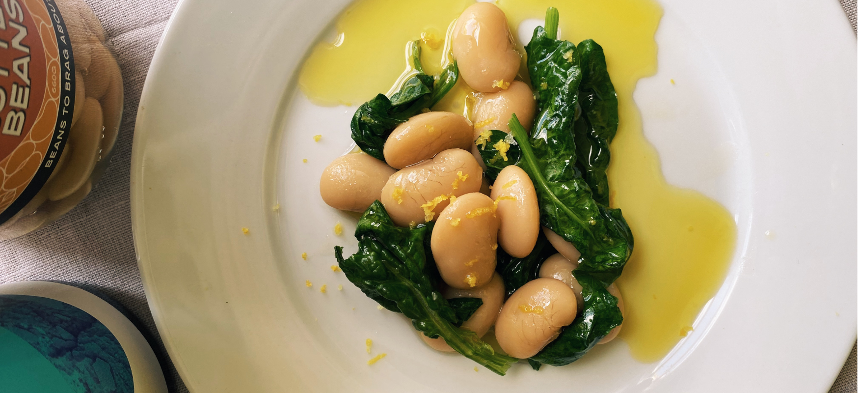 Butter beans, spinach, and extra virgin olive oil