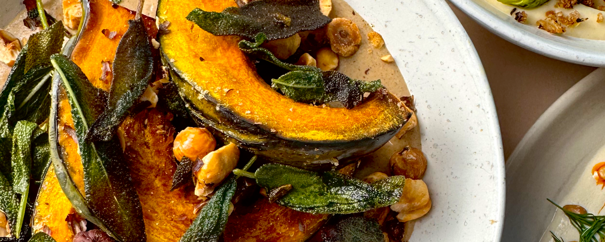Image for Roast squash, hazelnut cream and crispy sage: Squash, sage and hazelnut: A deliciously classic flavour combina
